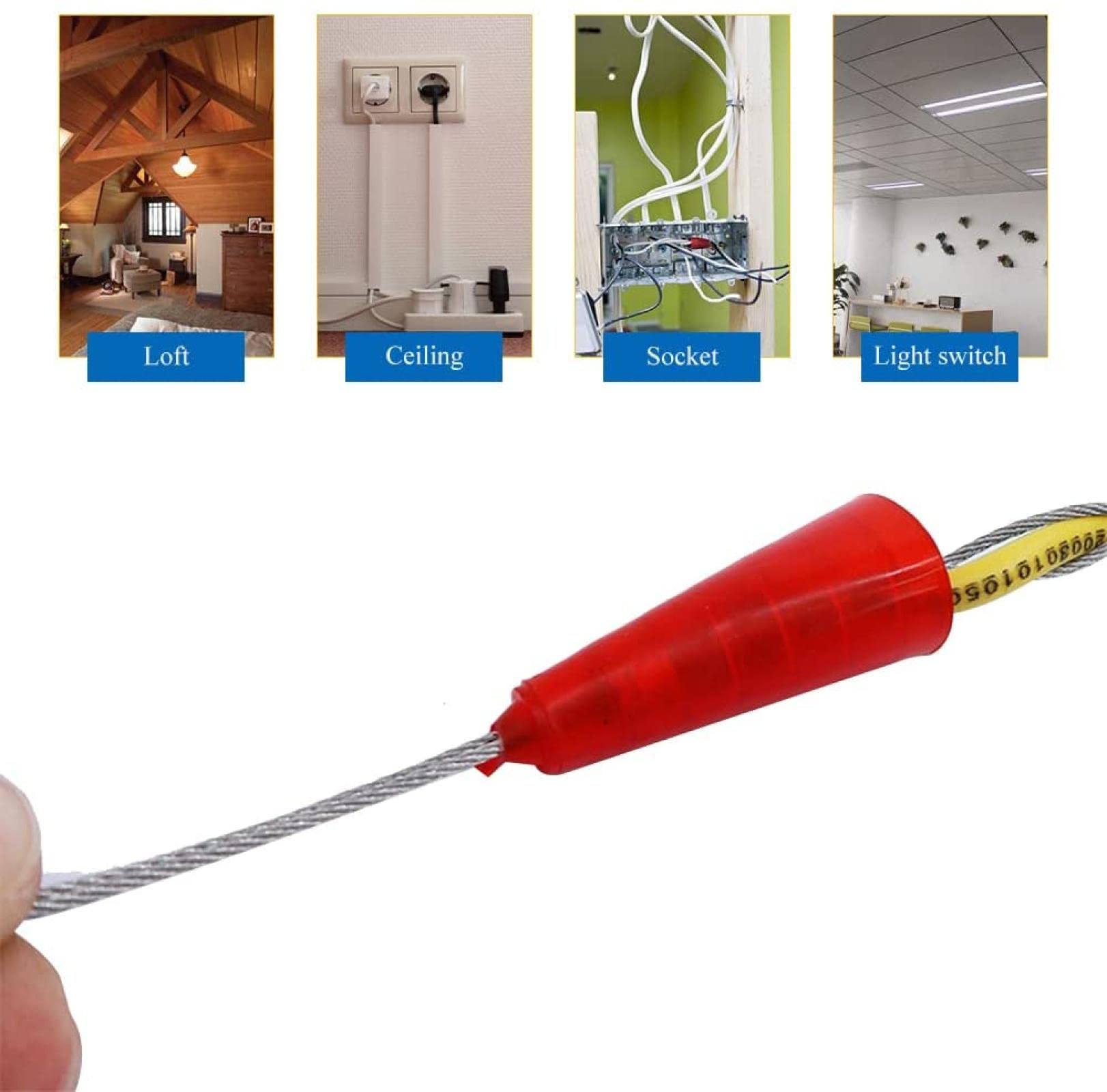 CAERMA Sonda Elettricista 10M/20M/30M 6mm In Fibra di Vetro Cavo Elettrico Push Pullers Giallo Avvolgicavo Condotto Threading Parete di Metallo Wire Conduit 30M