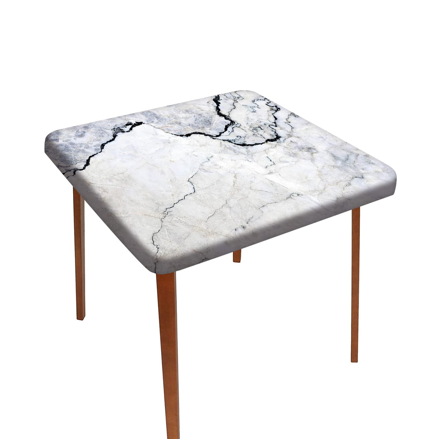 Grey Marble Elastic Edged Table Cloth Square, Textured Smooth Cracked Stone Elegance Image, Waterproof Oil-Proof Tablecloth Stain Resistant Wipeable Table Cover, Fits Square Tables up to 36" x 36"