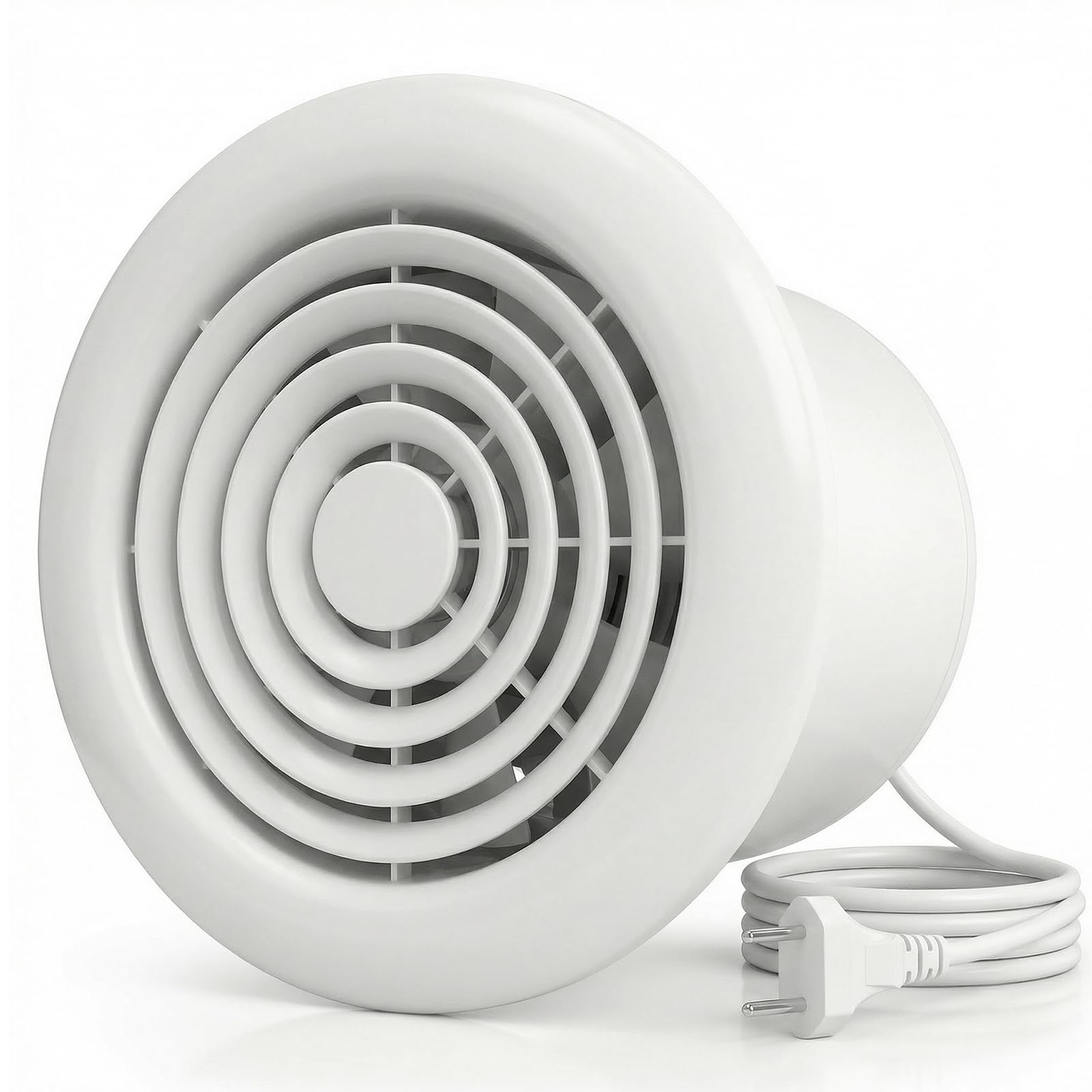 Extracteur d‘Air Silencieux 24dB, Ventilateur Salle de Bain 100mm, Double Roulement à Billes, IPX4 Étanche, Prise EU, Débit 100m³/h, Ventilation Efficace pour Cuisine, WC, Cave et Buanderie