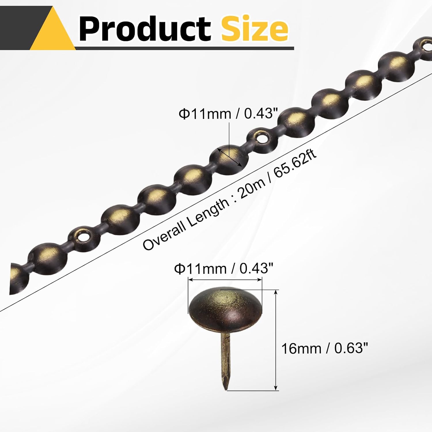 uxcell Upholstery Nailhead Trim, 20 Meters Glossy Upholstery Tacks Strips, Decorative Nail Trims with Nails for Sofa Headboard, Chair DIY Furniture Accessory (11mm Black-Gold)