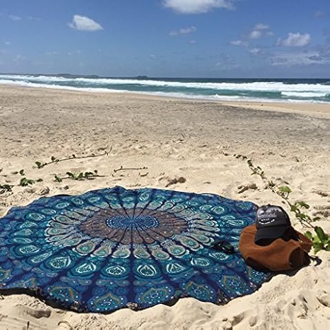 Bhagyoday Fashions 70" Indian Peacock Mandala Round Roundie Beach Throw Tapestry Gypsy Cotton Round Yoga Mat Cover