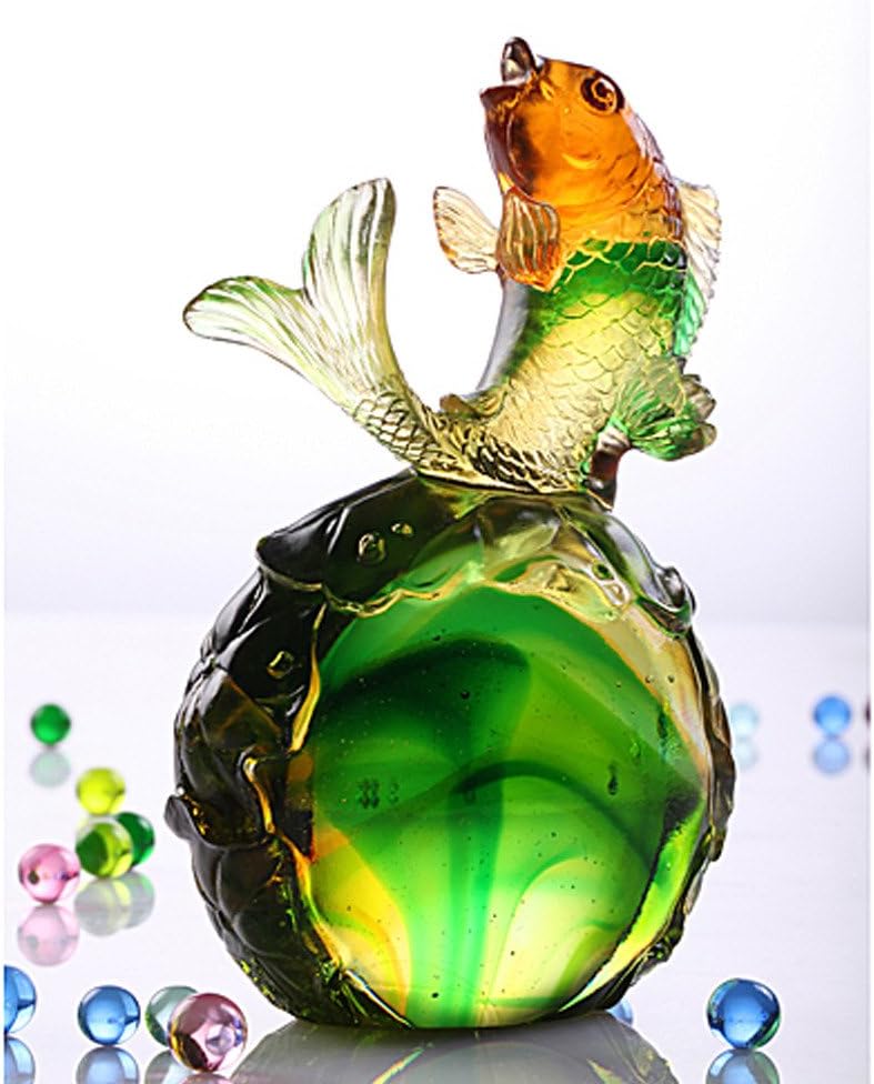LIULI Crystal Art® Fish Home Decor Paperweight Decoration for Fortune Wealth Success Prosperity [ Somersault to The Top ]