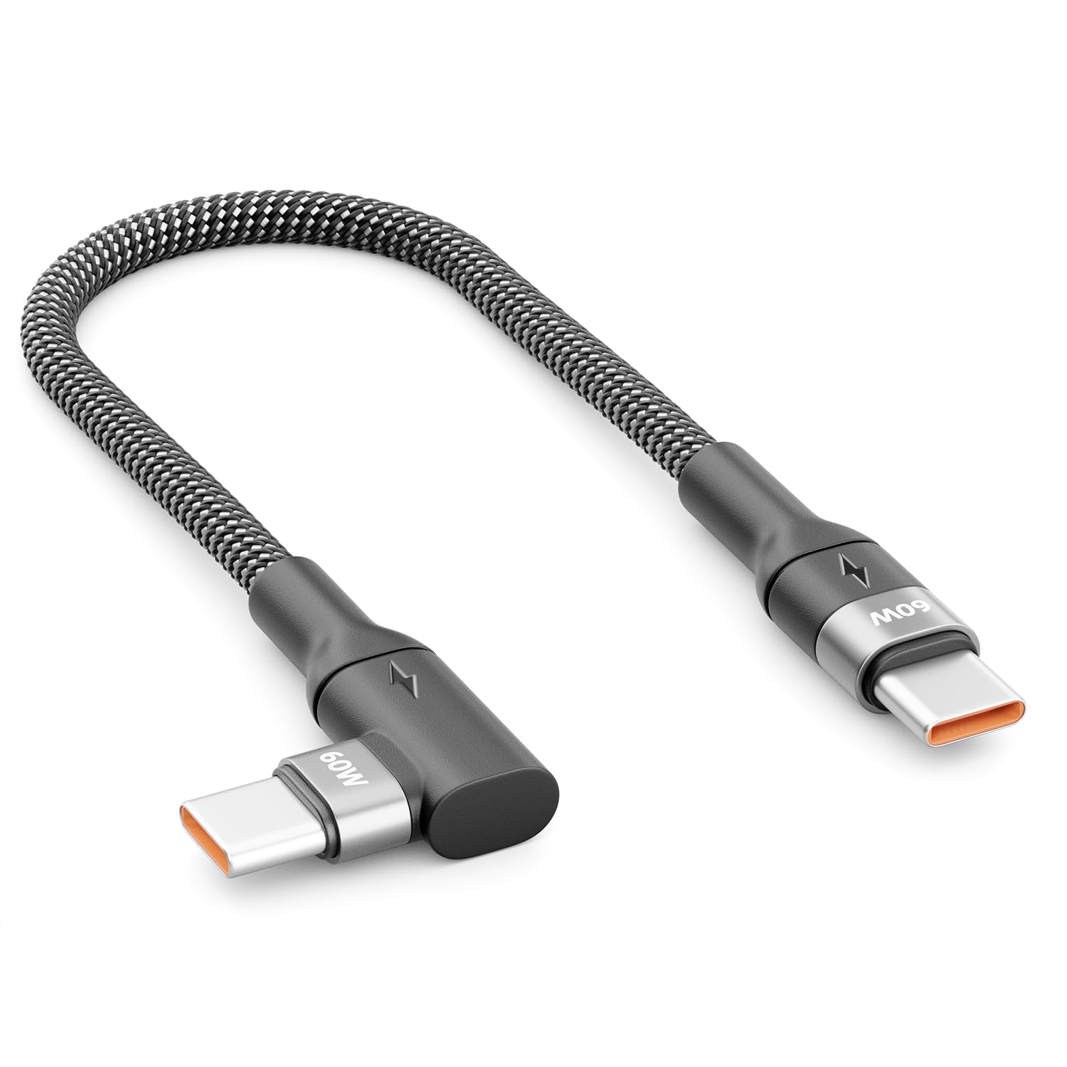deleyCON 0,15m USB C Kabel Krótki Kątowy 90° (60W Kabel Szybkiego ładowania) USB-C na USB-C - Kabel do iPhone 17 16 15 Galaxy A16 A56 S25 S24 S23 Pixel iPad MacBook AirPods Tablet Carplay