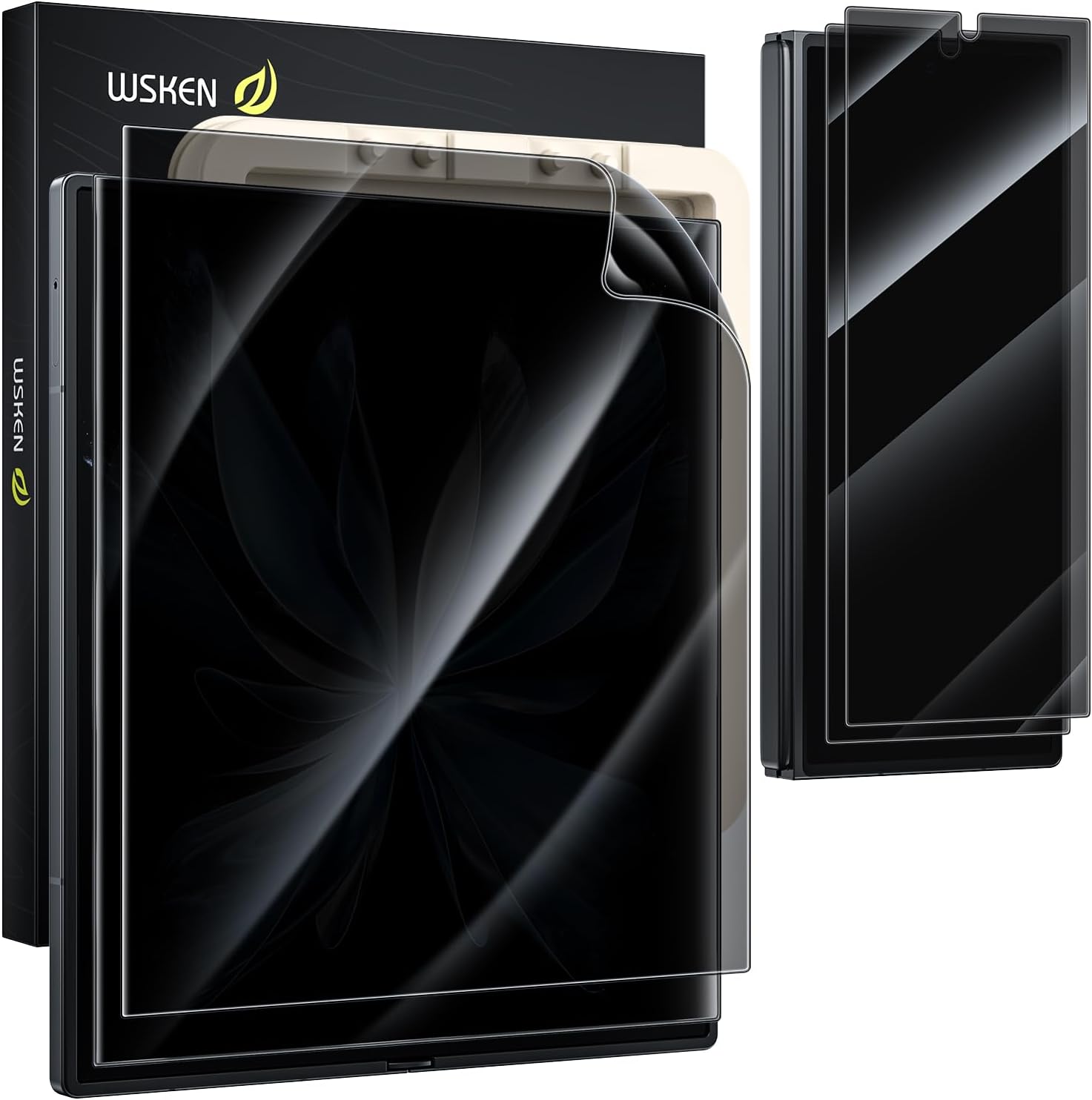 WSKEN for Samsung Galaxy Z Fold 6 Privacy Screen Protector, 28 Degree [Face Unlock] 2 Pack Inside TPU Film + 2 Pack Front 9H Tempered Glass, [Environmental Friendly] No Creases Film for Z Fold 6 5G