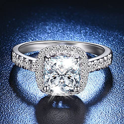 18K White Gold Plated 2CT Zircon Diamond Engagement Ring for Women Sterling Silver Jewelry Halo Cushion Ring3