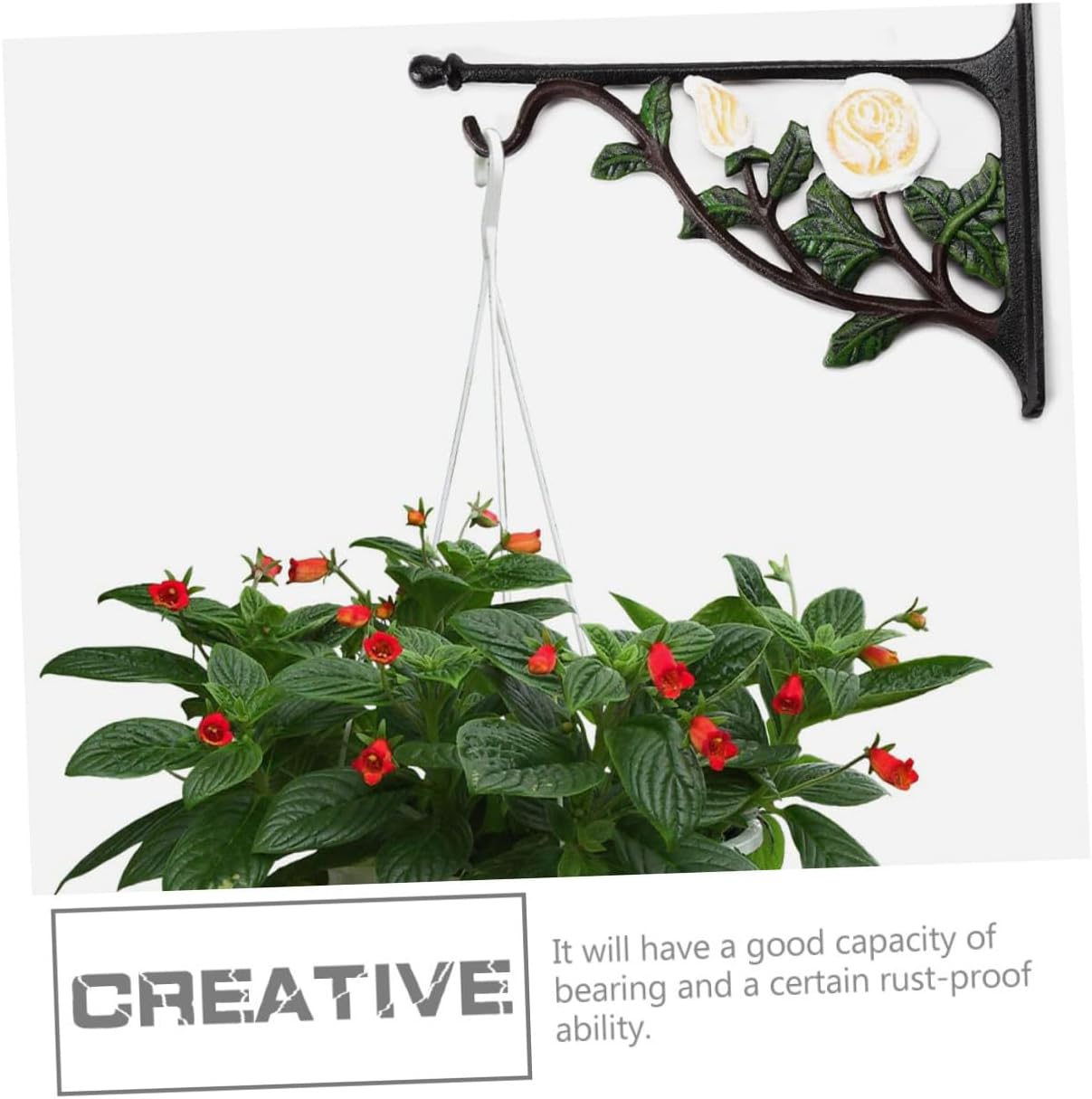Cast Iron White Rose Wall Mount Hook for Hanging Flower Pots and Bird Feeders, Sturdy Metal Hanging Basket Bracket for Indoor and Outdoor Garden Décor