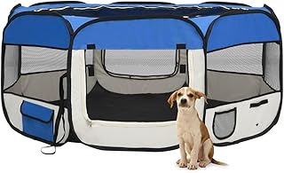 YAFF Pet Dog Playpen, Portable Foldable Pet Playpen with Carrying Bag, Enclosed Zipper Door, Waterproof Indoor Outdoor Pet Playpen Tent for Dog/Cat Training Playing Sleeping, 57.1