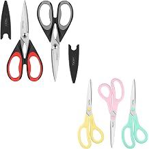 Scissors, iBayam 8" All Purpose Scissors Bulk, Ultra Sharp 2.5mm Thick Blade Shears Comfort-Grip Scissors for Office Desk Accessories Sewing Fabric Home Craft School Supplies, Right/Left Handed