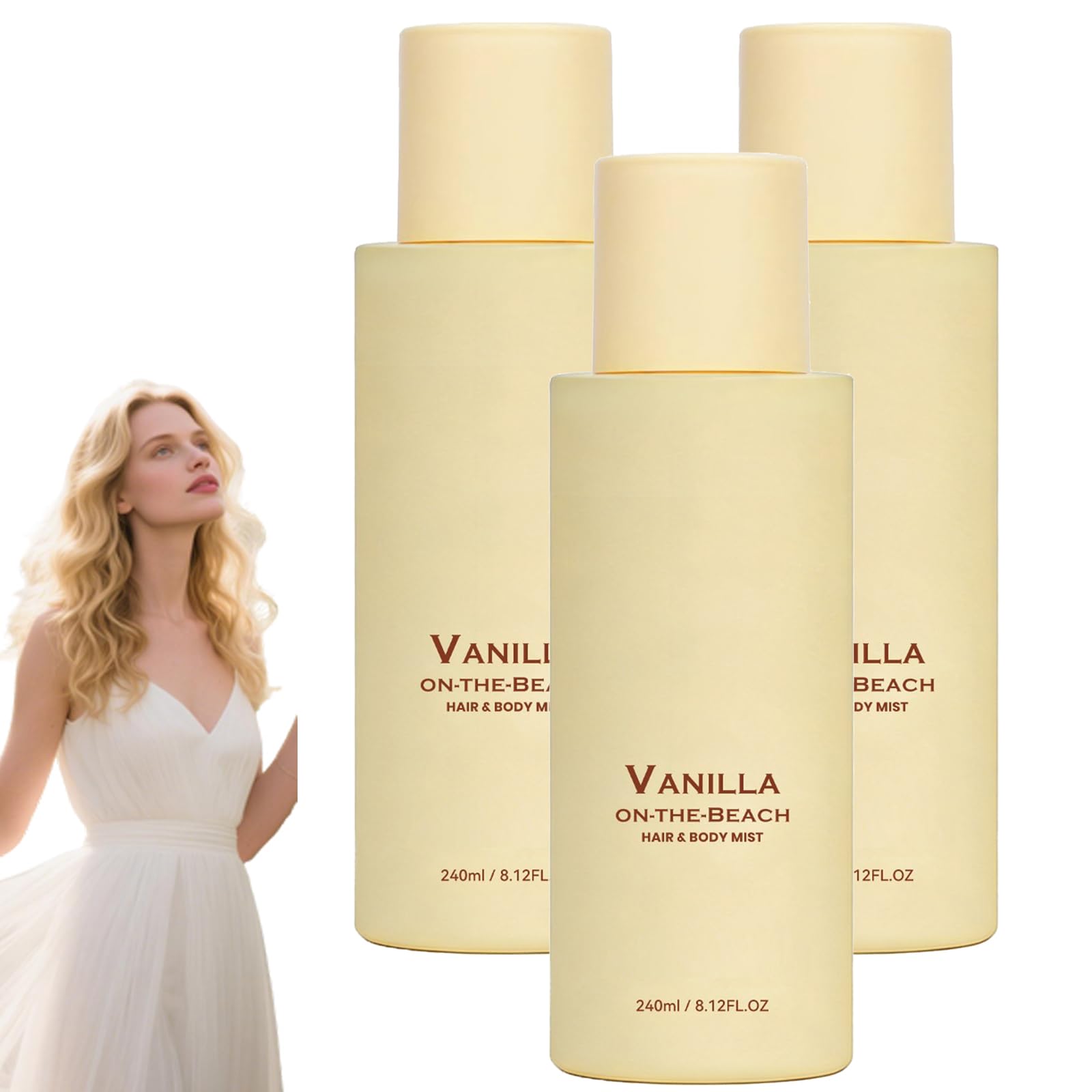 Vanilla On the Beach Spray, 2 in 1 Haar-Körpernebel, Vanilla Beach Fragrance Spray, Vanillas on the Beachs Hair Body Mist Sprays, leicht, nicht fettend alle Hauttypen, tragbar Parfüm Frauen (3pcs)