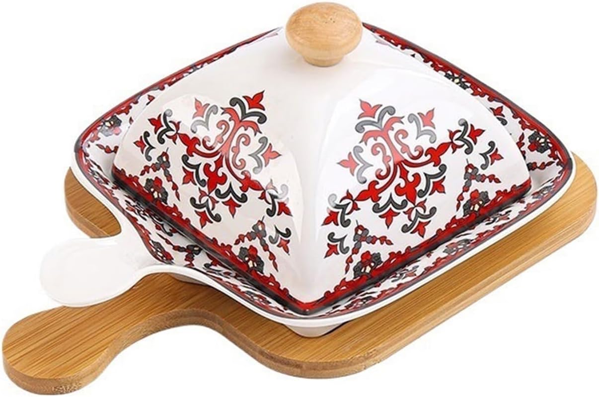 Baking Dish طبق أرز مخبوز، طبق فرن الميكروويف مع غطاء، صينية خبز سيراميك، طبق الجبن، طبق الزبدة، أطباق تجارية Lasagne Dish(Red)