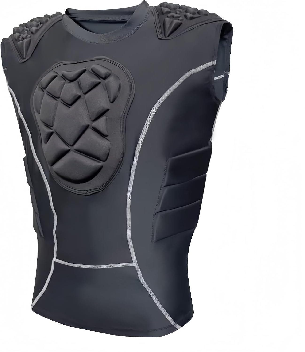 Topeter Padded Compression Shirts with Chest Guard, Rib Protector & Shoulder Pads for Contact Sports