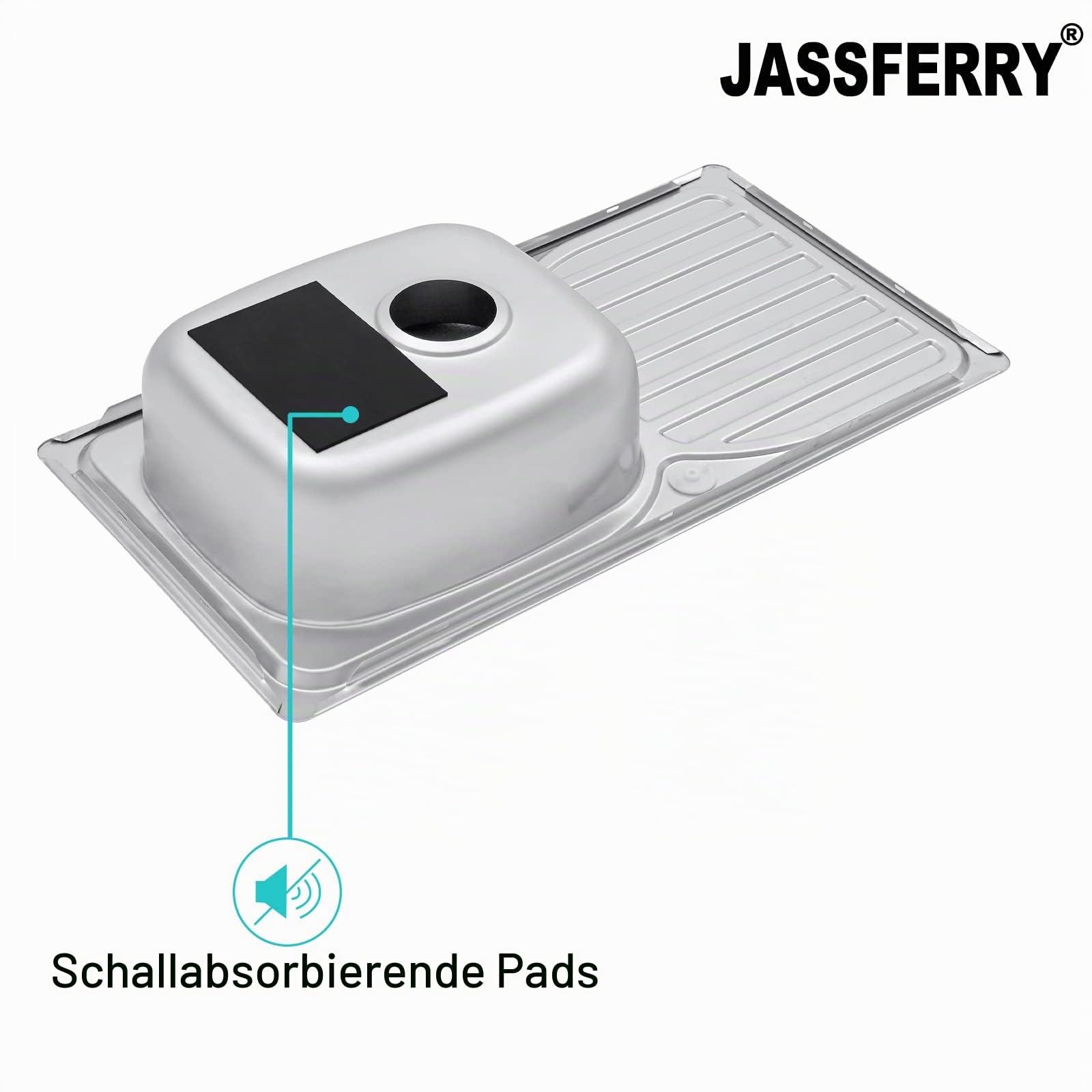 JASSFERRY Edelstahl Küchenspüle 1 Becken 800 x 440 mm, Reversibel Einbauspüle mit Siphon-Ablauf und Überlaufgarnitur