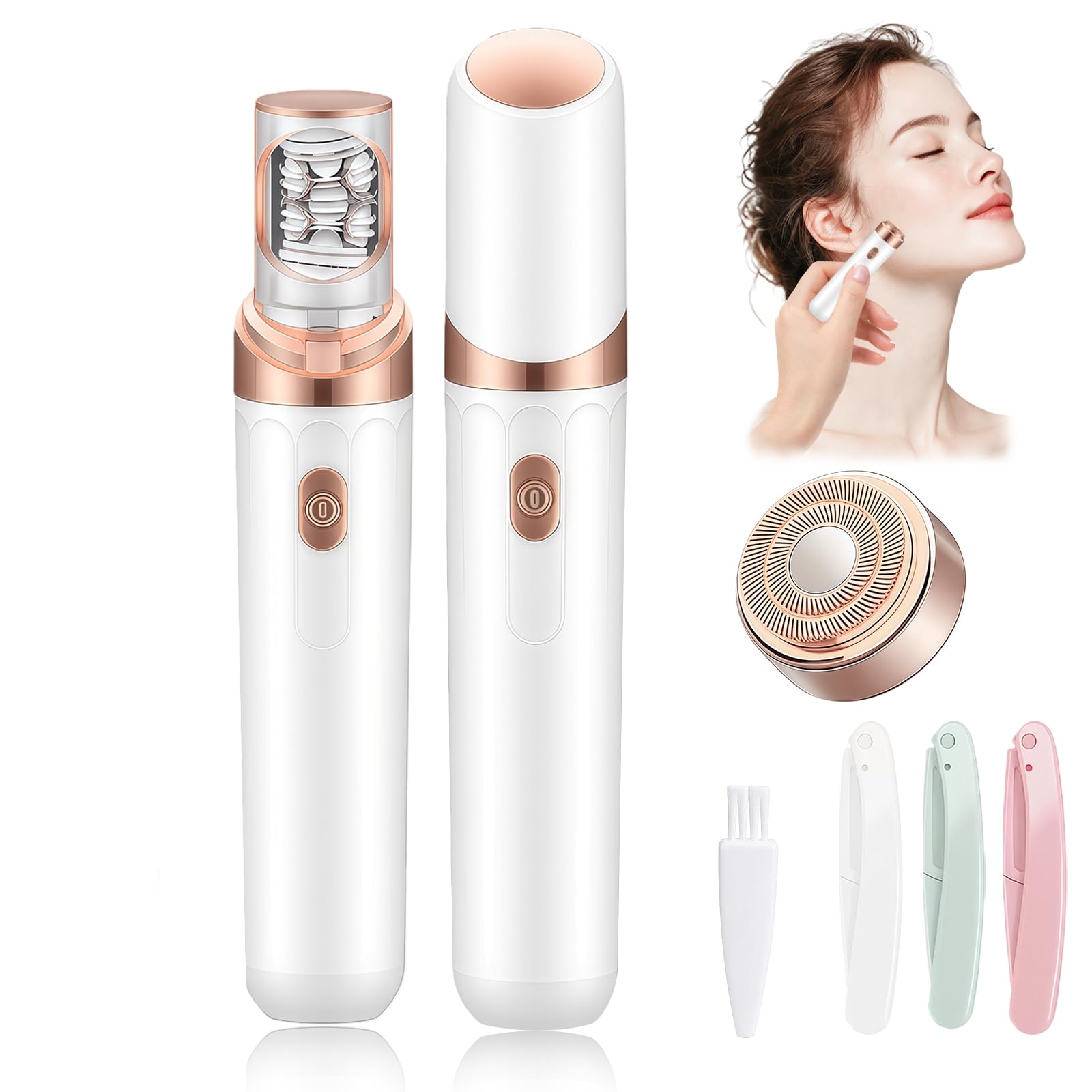 Facial Hair Removal for Women, 2-in-1 Epilator for Women Face, 3X Tweezer Head Painless Hair Remover for Face Woman with LED & USB(Snow White)