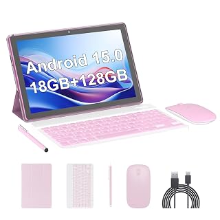 Android 15 Tablet,10 inch Tablets, 18GB RAM+128GB ROM/2TB Expandable, 2 in 1 Tablets with Keyboard Case, 1280x800 IPS Display Screen, 5G Wi-Fi6, Dual Camera, 6000mAh Battery BT5 Widevine L1 (Pink) - Amazon product rated Grade A