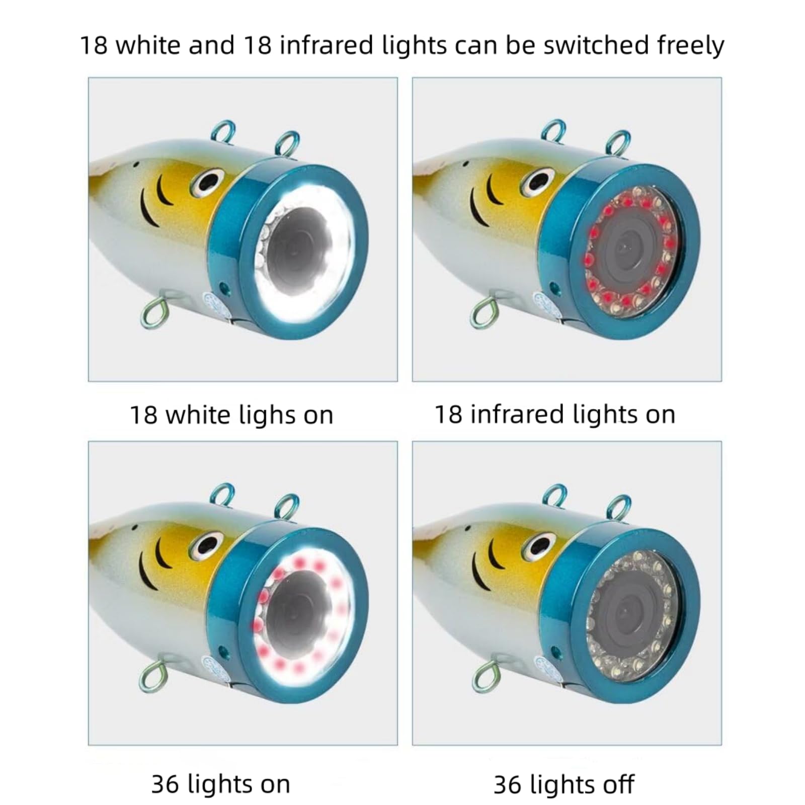 Cámara de pesca subacuática, actualizada a 36 luces HD DVR de 7 pulgadas, cámara de pesca bajo el agua, impermeable, IP68, 1200TVL HD, buscador portátil de peces de pesca en hielo con cable de