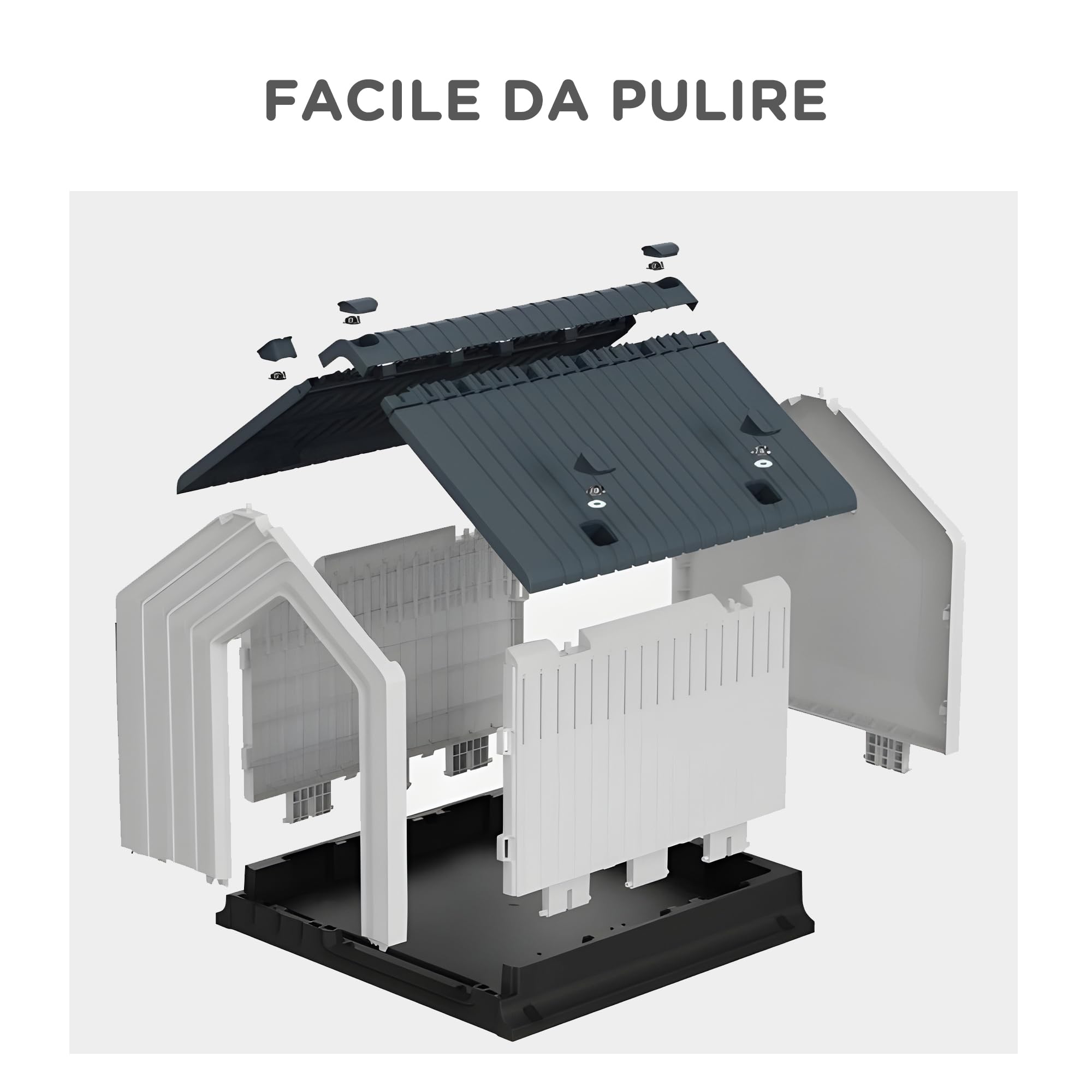 PawHut Casetta per Cani da Esterno Impermeabile Porta 62x61x60 cm Grigio | Cuccia per Cani Piccoli e Mini fino a 10 kg, con Finestra, Facile da Montare