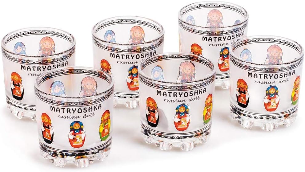 Books.And.More Drinking Glasses Bar Glasses Matryoshka Shot Glasses Set of 6 Bourbon Glass 1.7 fl oz Wine Glasses