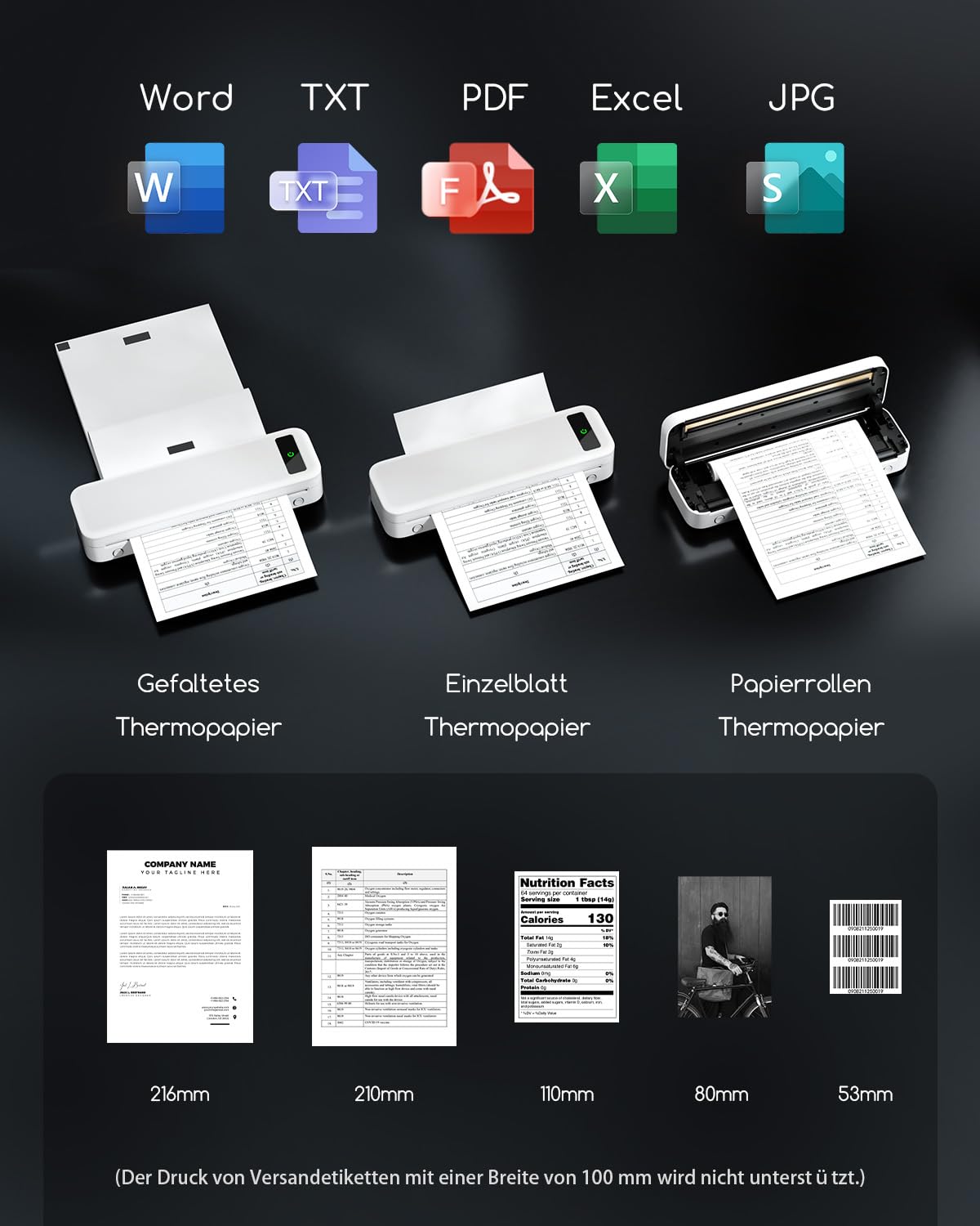 TATTMUSE Mobiler Drucker A4 für Unterwegs, Mobiler Drucker, Belegdrucker | Lernen, Tragbarer Kompatibel mit Phone, Monochromer Reisedrucker Nur Thermopapie, Weiß