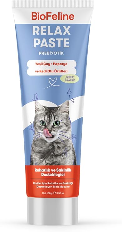 Biofeline Rahatlatıcı Macun 100g ve Kediler İçin Günlük Strese Karşı Rahatlık Sağlayan Sakinleştirici Macun (3 paketi)