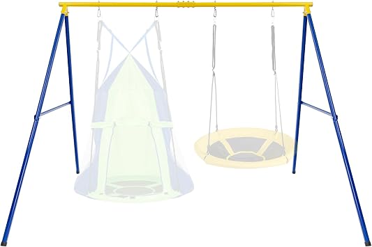 GLACER Metal Swing Sets for Backyard, 550 lbs Frame Swing Stand with Heavy Duty Steel & 4 Ground Stakes & 4 Carabiners, 2 Seat Swings Frame for Indoor Outdoor, Fits for Most Swings