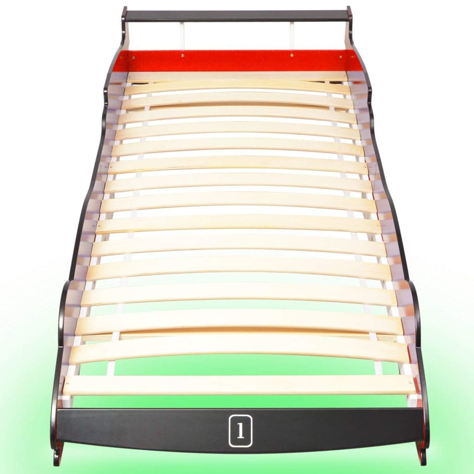 Homgoday Szafka pod łóżko z lampkami LED dla dzieci samochód wyścigowy 90 x 200 cm czerwony wystrój mebli