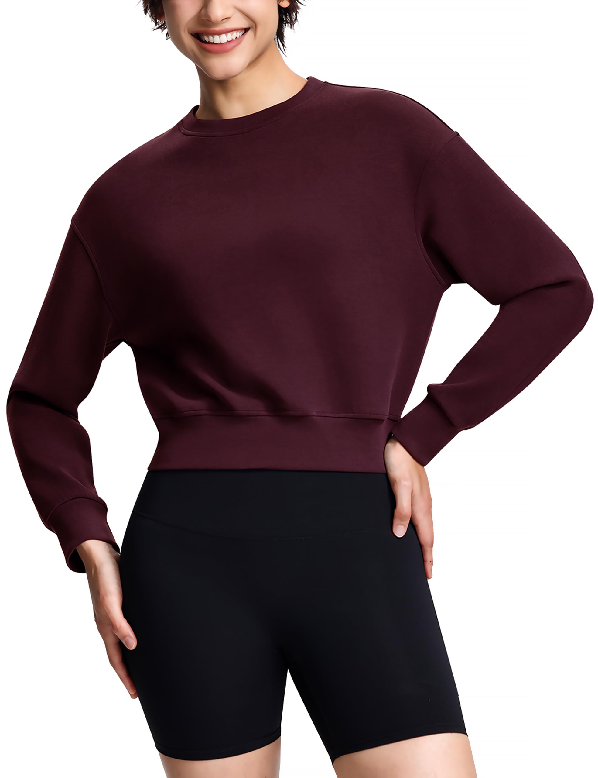 ISEEGZ Modal Soft Cropped Sweatshirts for Women Long Sleeve Crew Neck Pullover Crop Top
