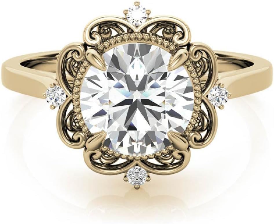 1CT-4CT Antique Halo Engagement Ring for Women Design Wedding Bridal Ring Set Christmas Gifts 925 Silver/Solid Gold Moissanite (Ring, Main Stone : 3.5 CT, Yellow, Round Cut)