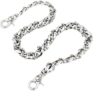 UNIQSUM Strong Skull Flat Soft curved Leash wallet chain Biker Punk Key chain SJ01S (Silver)