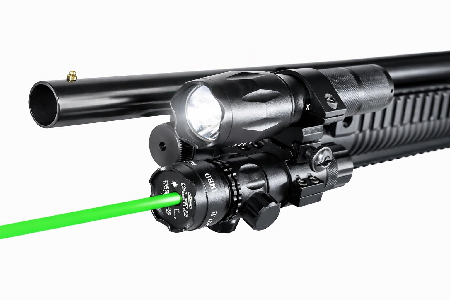 Green Laser & 1000 Lumen Flashlight Combo Kit with Rail Mount – Compatible with Mossberg 500 & Maverick 88 – Aluminum Construction – Class IIIA 635nM Less Than 5mW, Single Rail Mount.