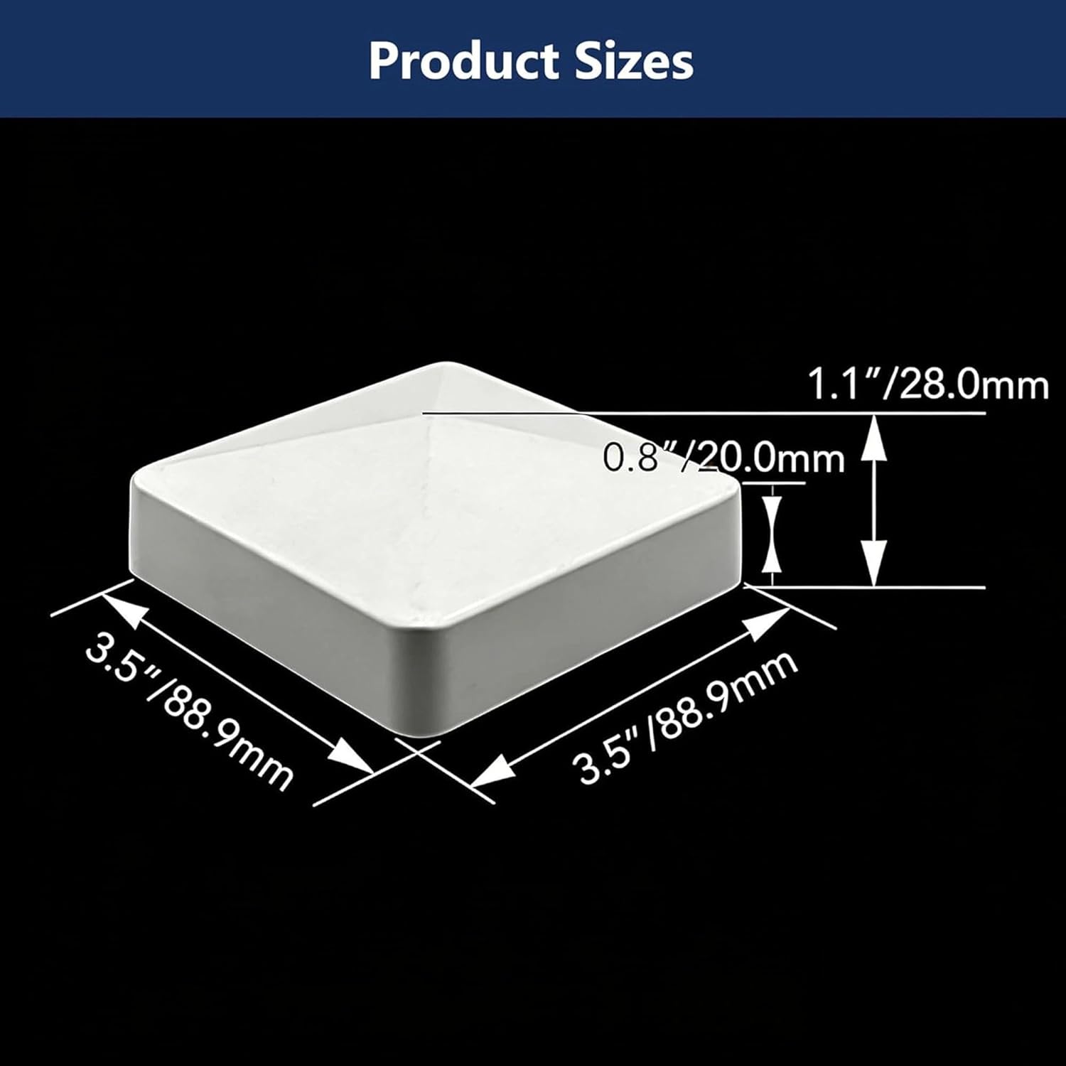 3.5 x 3.5 Inch Vinyl Fence Post Caps (4 Pack) - White Pyramid Style PVC Post Tops for Wood Posts, Mailbox & Deck - Weatherproof & UV Resistant Decorative Covers - Easy Install Fence Post Pro