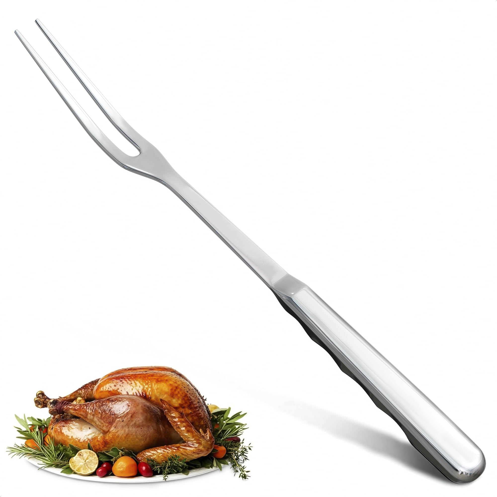 Tenedor de acero inoxidable para carne, tenedor de carne de dos puntas con mango ergonómico, diseñado para asar y servir, diseño duradero y fácil de usar para tareas clásicas de barbacoa y cocina
