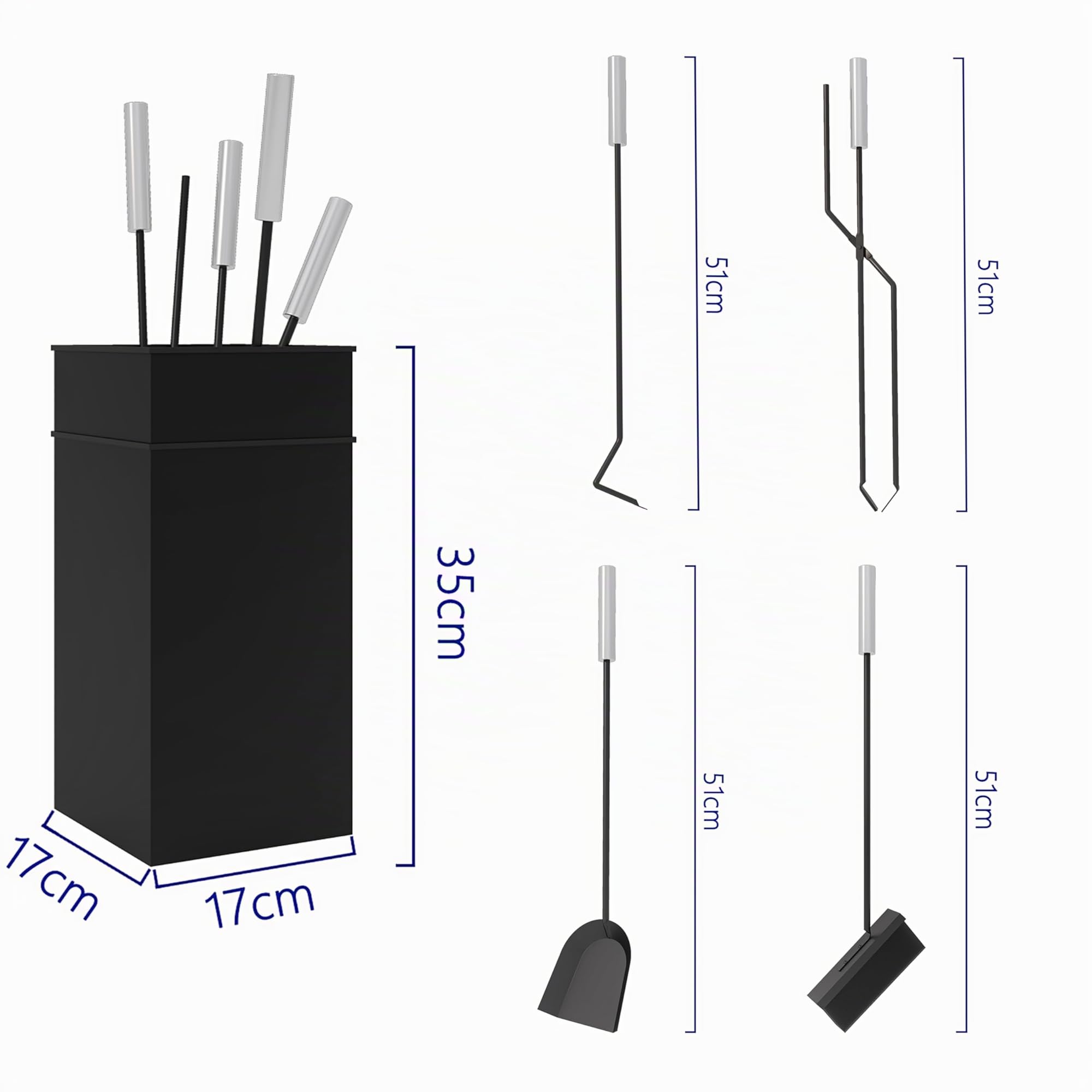 Juego de elegantes herramientas para chimenea de Kingsons Incluye cepillo, pala, atizador y pinzas con mangos de acero inoxidable Diseño elegante para quemadores de leña y chimeneas Set de accesorios