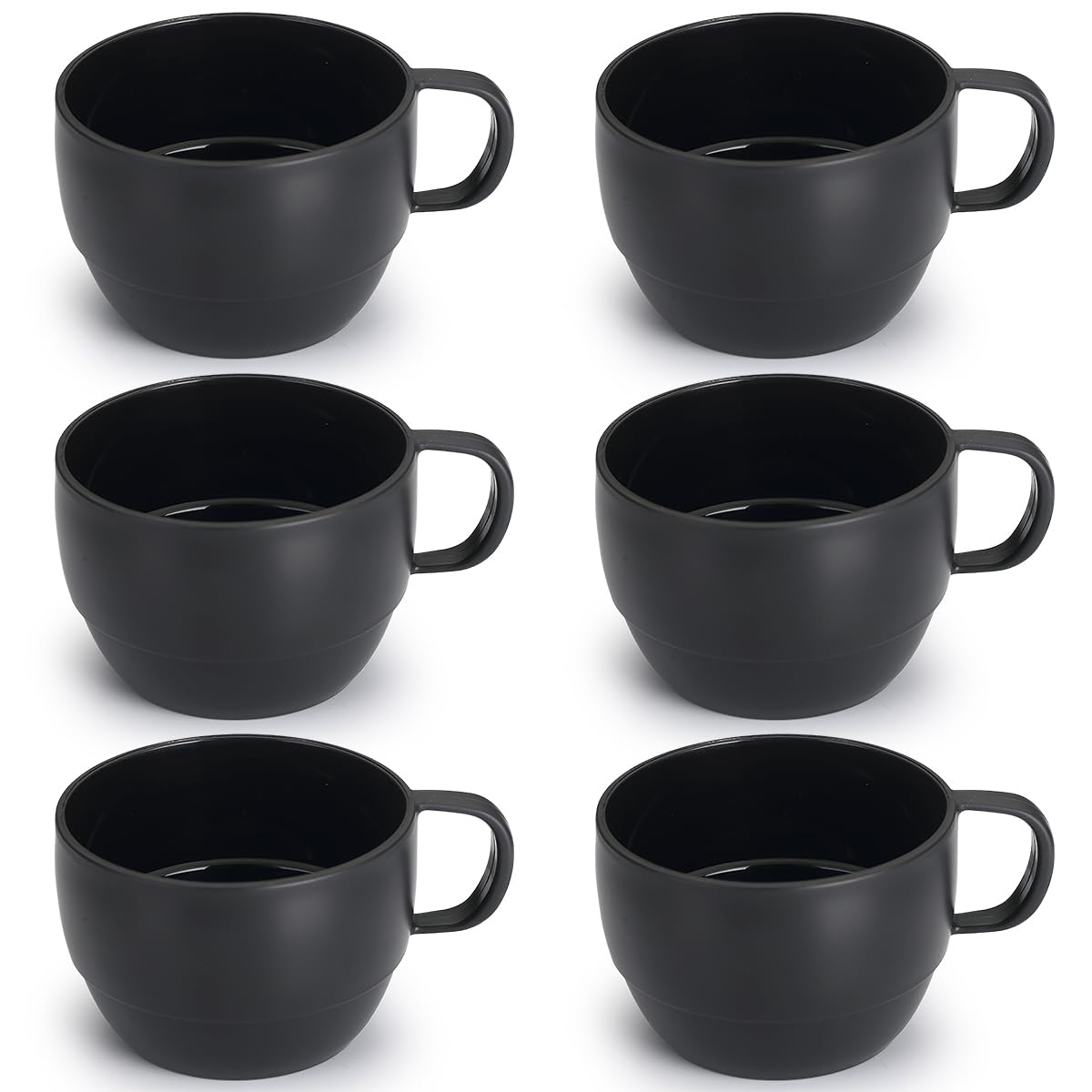 ReaNea Plastic Coffee Mugs, Set of 6 – 350 ml (12 oz) BPA-Free, Stackable, Microwave & Dishwasher Safe, Lightweight with Large Handle – Reusable Cups for Home, Office, Camping & Parties