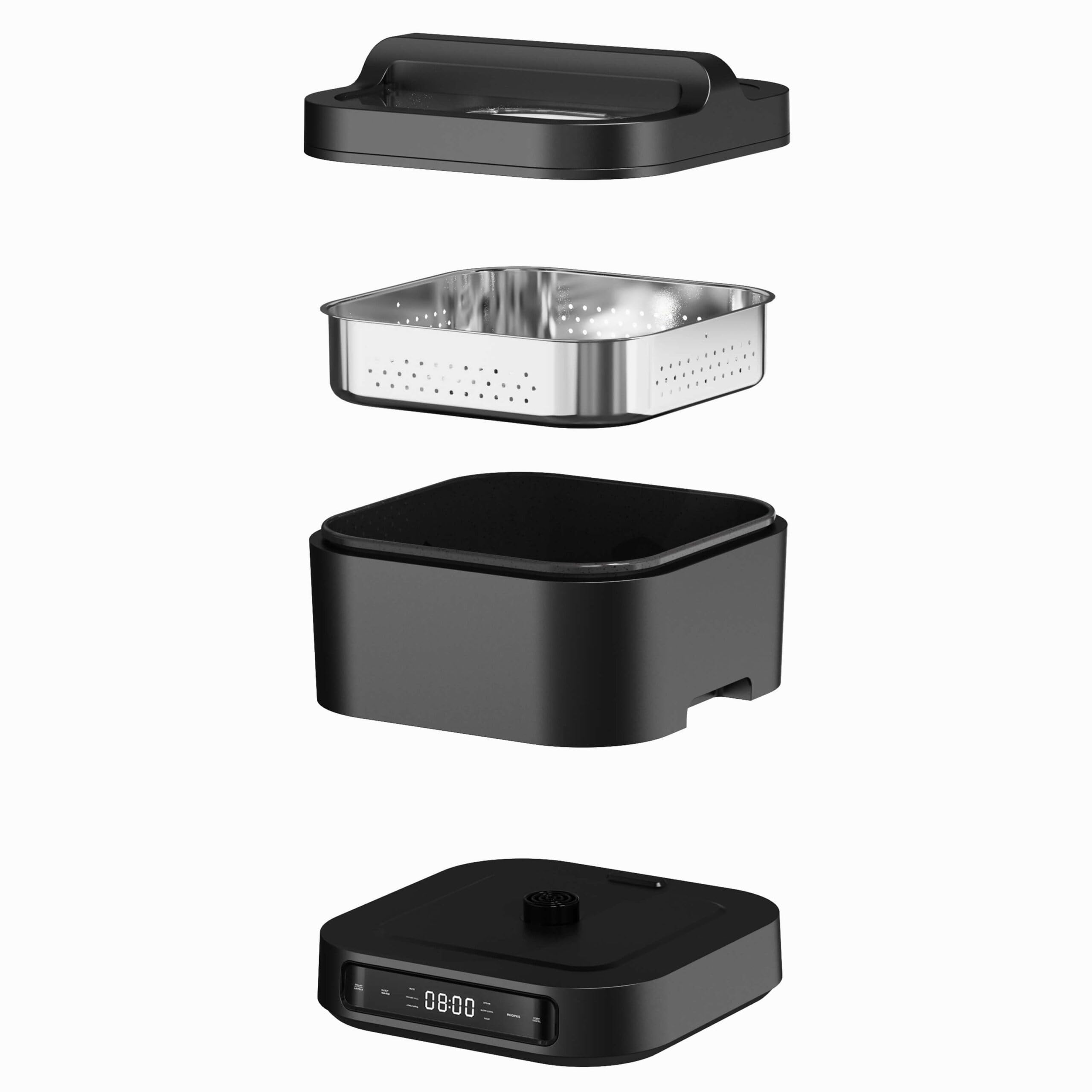 TurboTronic Elektrischer Multikocher 4L Schwarz Dampfkocher, Reiskocher, Slow-Cooker, Küchenmaschine, 1200W, Timer