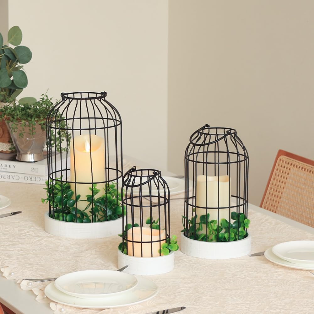DECORKEY Rustic Farmhouse Lantern Decor Set of 3 Lanterns Decorative Indoor and Outdoor, Fireplace Mantle or Kitchen Dining Table - Modern Upscale Beauty for Home
