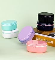 Vista 6 de MURRI&MURRDI Estuche para retenedor, caja de baño para dentaduras postizas con canasta coladora, estuche para protector bucal morado, taza