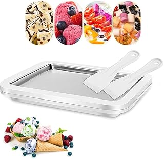 Store2508 Rolled Instant Ice Cream Maker Pan Tray Frozen Yogurt Dessert Maker Cold Plate with 2 Scrapers White