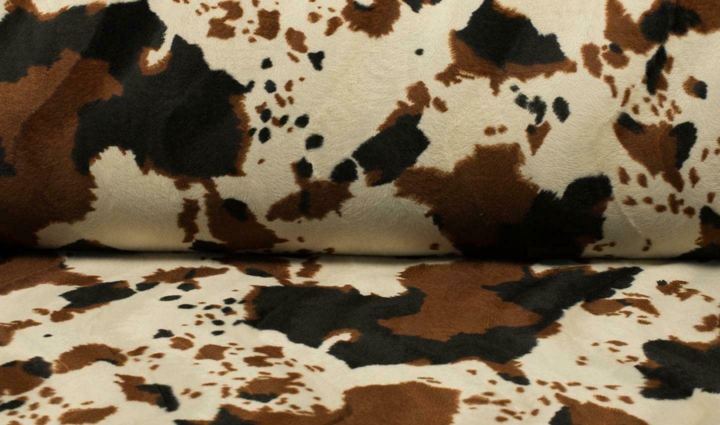 Faux Fur Pony Skin Velboa Fabric Material Cream Brown Cow, 1Mtr - 150cmx100cm