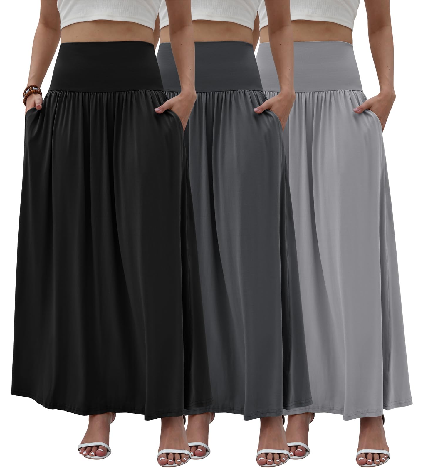 Fall Long Maxi Skirts for Women 3 Pack Set with Pockets Cute Womens Skirts for Party