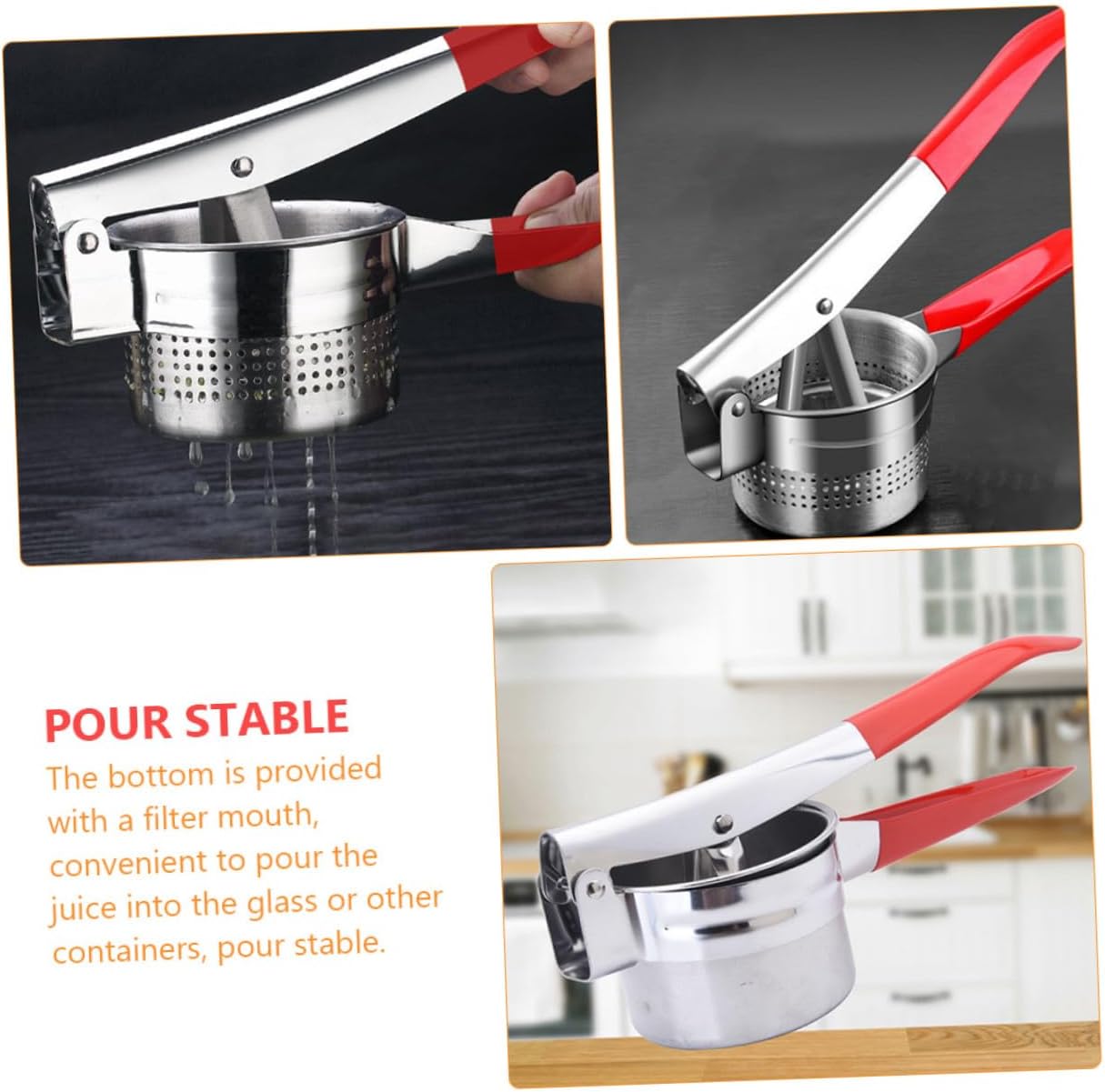 Heavy Duty Manual Fruits Squeezer Juicer with Ergonomic Handle Red Kitchen Tool for Lemon Watermelon Juice Extraction