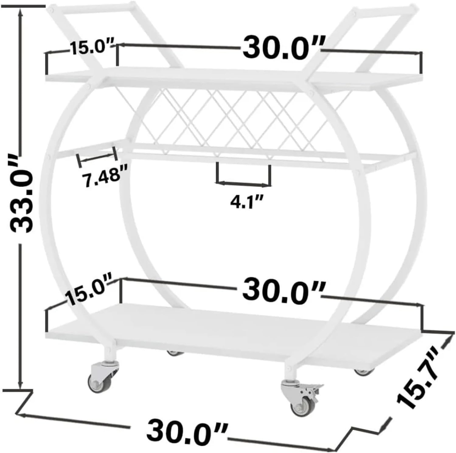 Storage Trolley White Wine Cart with Wheels, Modern Bar with Rack, Industrial Beverage Rolling Kitchen Serving with Storage Shelving Organizer(White)