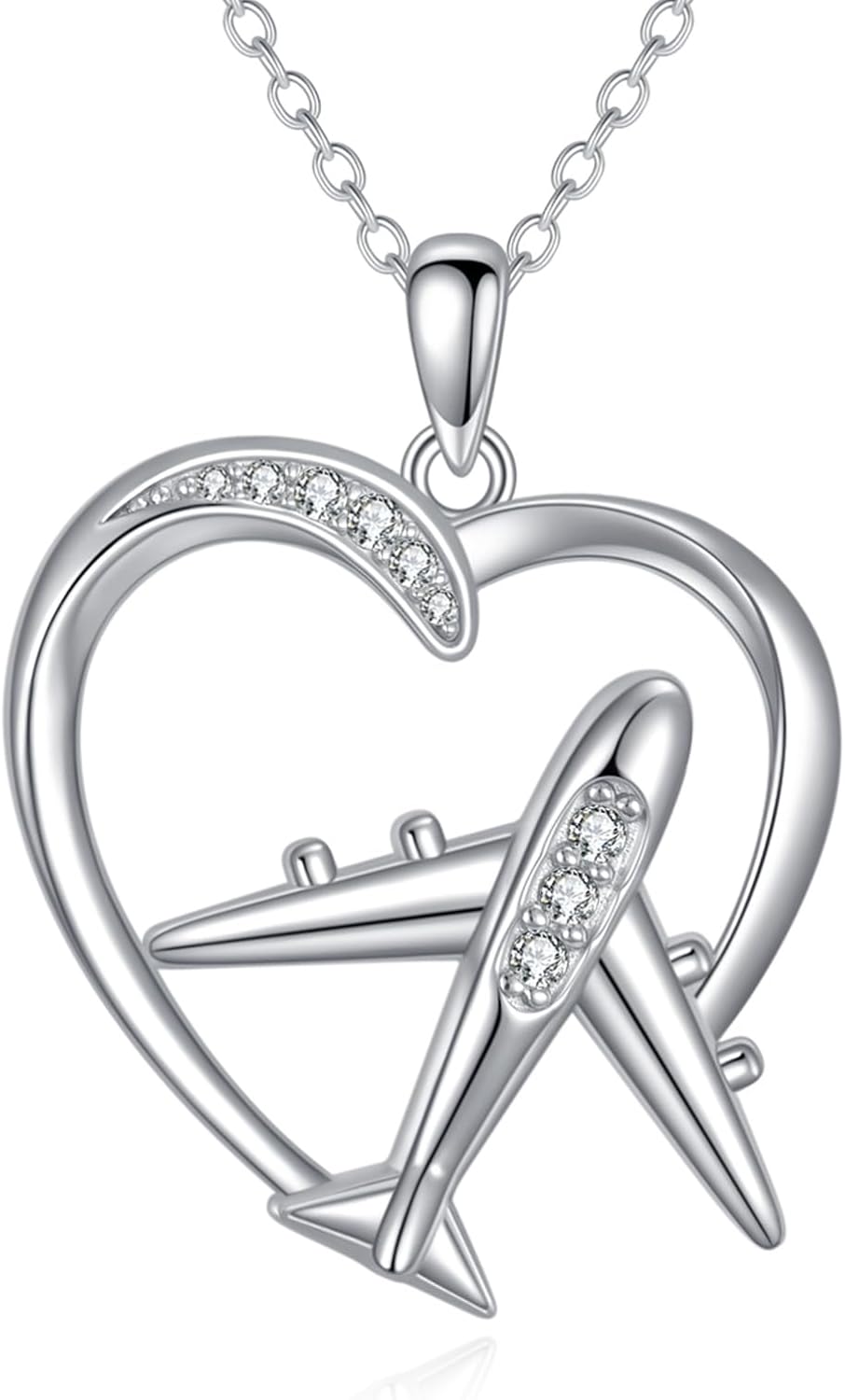 Airplane Necklaces S925 Sterling Silver Heart Airplane Pendant Necklaces Plane Jewelry For Women Female Flight Attendant Gifts