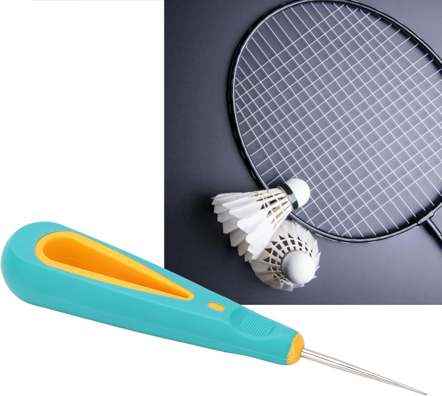 aqxreight Racket Stringing Straight Awl Tool for Badminton Tennis Racket Stringing Machine, Universal Stringing Repair Tool 5.4in Steel Tip with Non Slip Silicone Handle, Wire Through Grommets