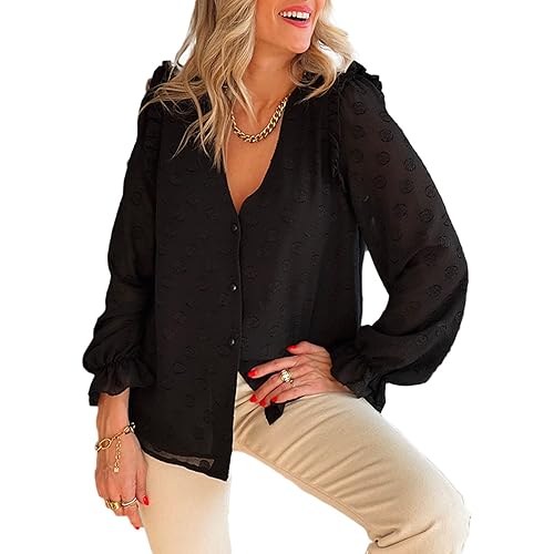 Astylish Women 2023 Pompom Button Down Shirt Casual Blouse Top