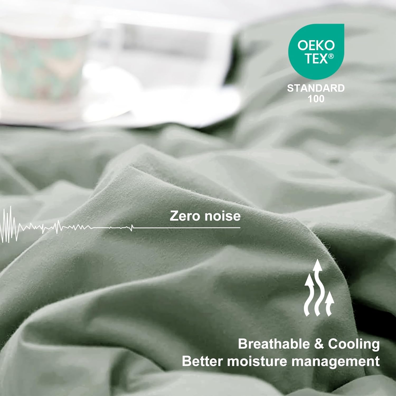 Lightweight Comforter Cooling Sage Green, All Season Duvet Insert Breathable Queen Size Summer Bedding, Soft Microfiber Cool Down Alternative Quilt with Corner Tabs, 88x88 inch - Image 2