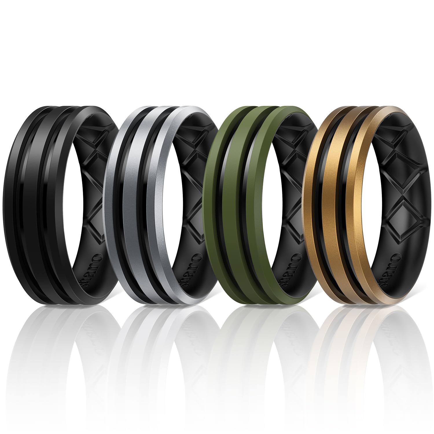 Egnaro Silicone Ring for Him with 2 Layers, Multicolor Rubber Wedding Bands with Air Flow Grooves-1/4/6/7 Variety Multipack