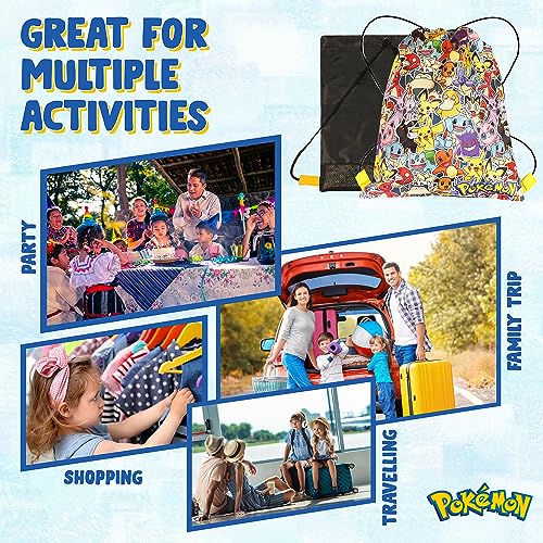 Pokemon Bolsas escolares com cordão para academia, perfeitas para viagens e natação para meninos e m