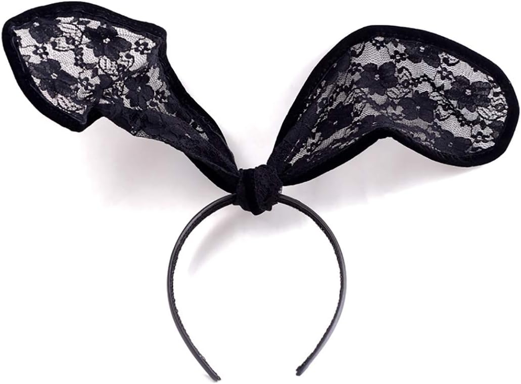 Sexy Lace Bunny Ear Headband Black Hair Hoop Rabbit Ears Hairband Party Decoration Headdress Cosplay Costume Headwear Costume Hair Accessories for Nightclubs,Masquerade - Image 3