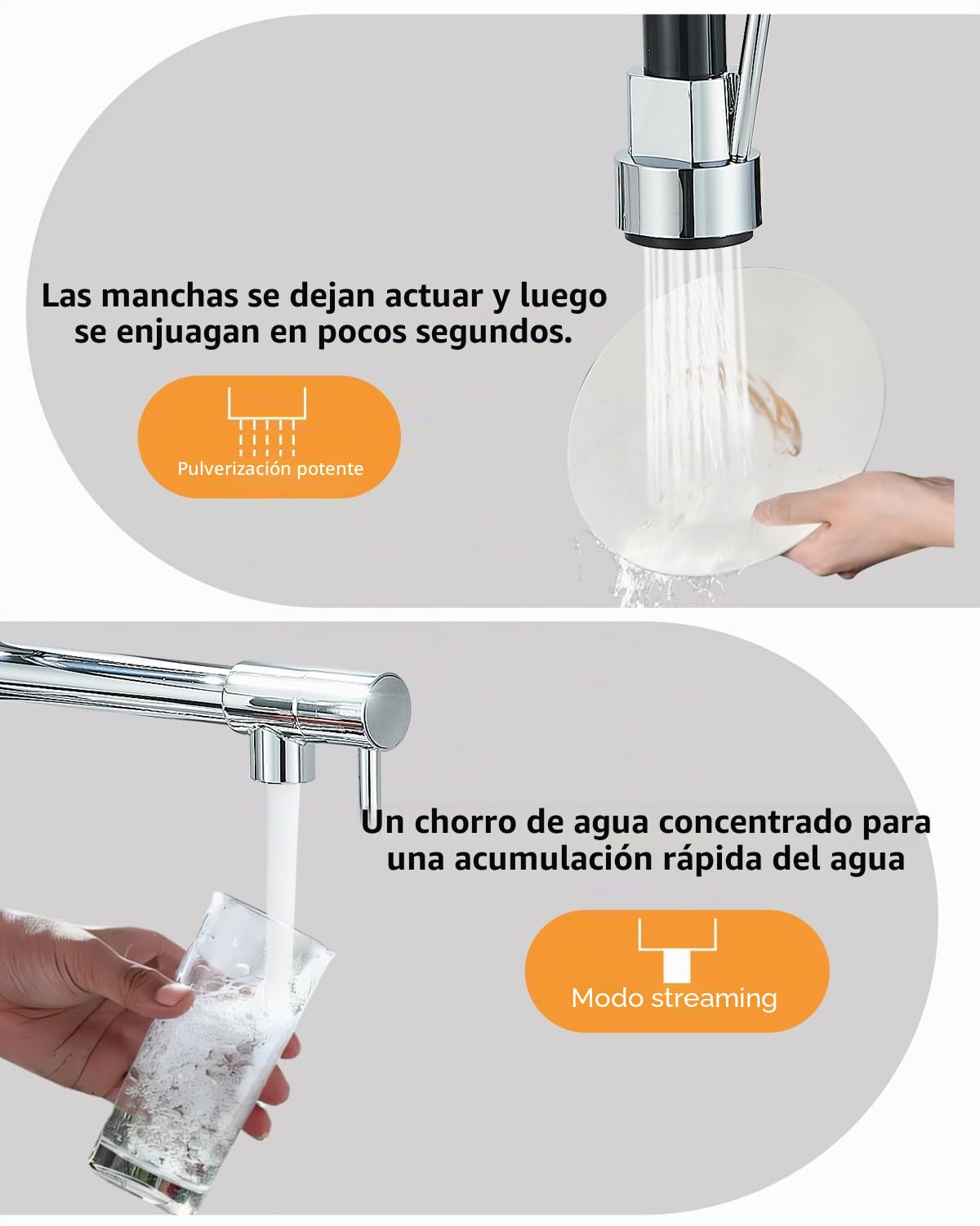 Junsheng grifo de cocina, grifo de cocina con resorte de alta presión, cromado, giratorio de 360 grados, acero inoxidable.