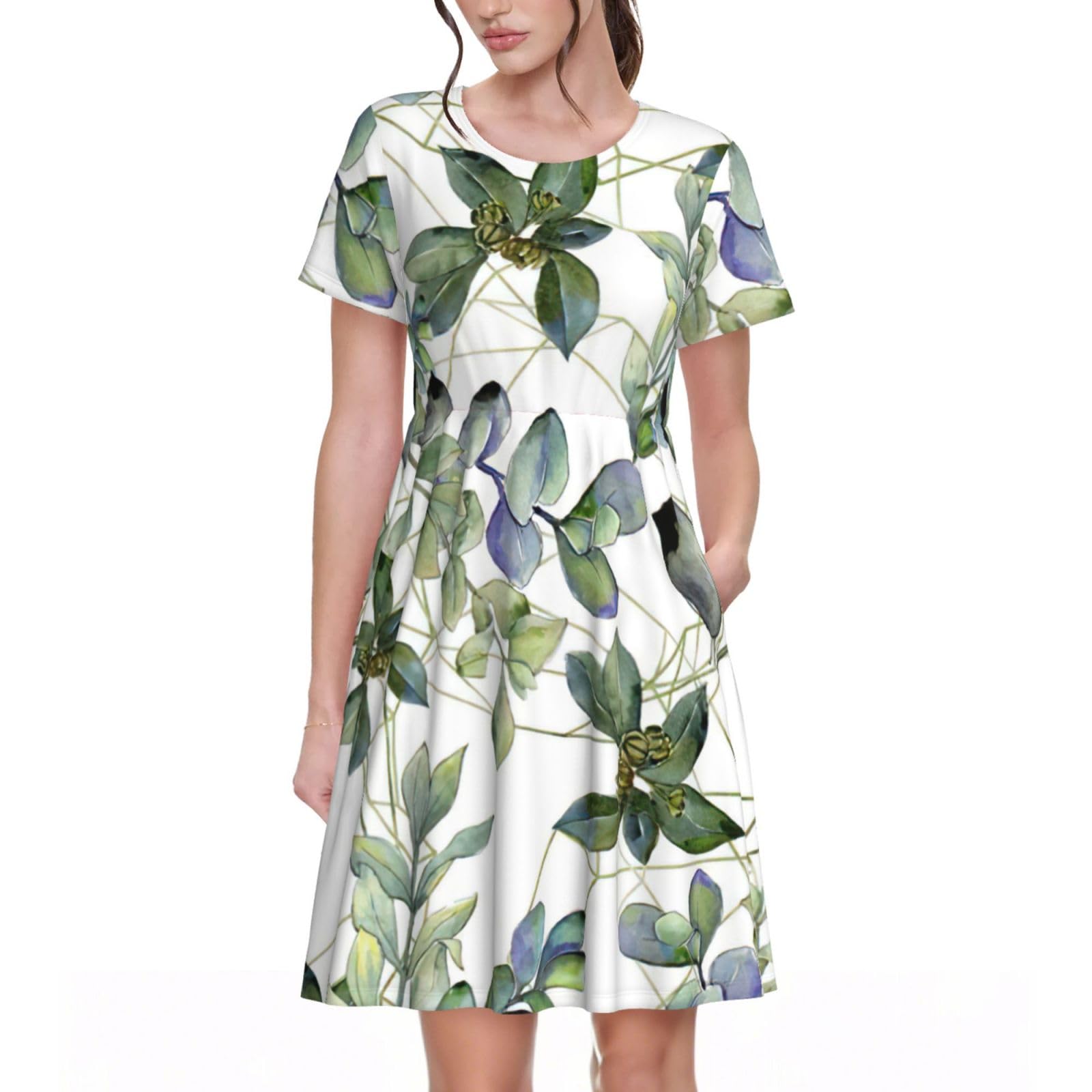 Robe d'été manches courtes femme imprimé eucalyptus vert fluide - 8
